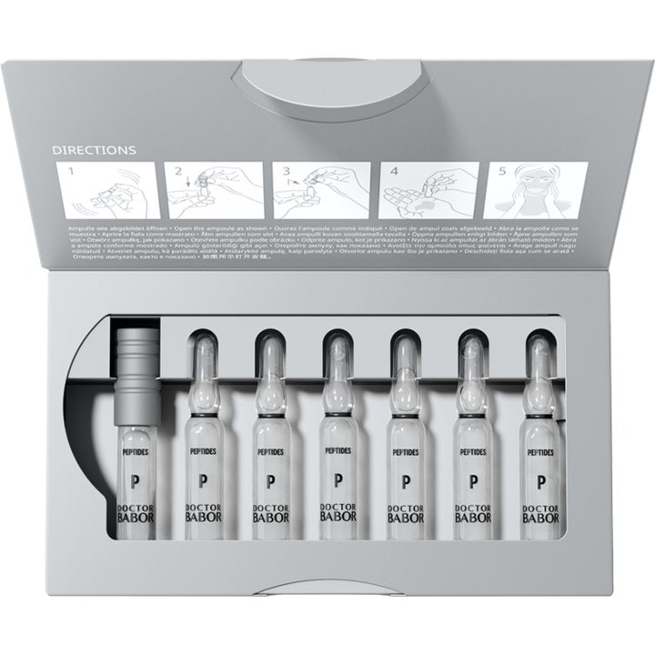 Babor DOC Rejuvenation Ampoule Serum 14 ml fornyende peptider i åben sølvboks med syv glasampuller og vejledning.