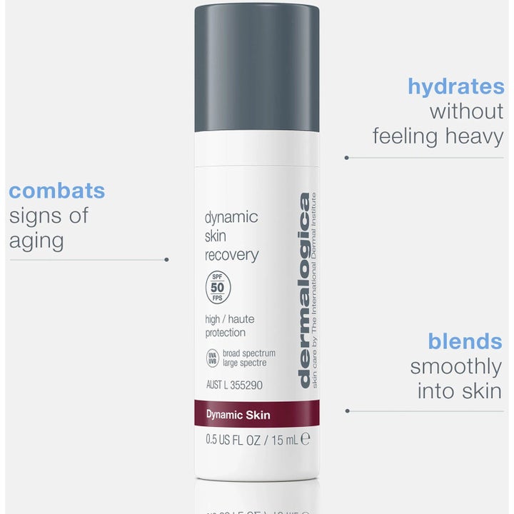 Dermalogica Dynamic Skin Recovery 15 ml fugtgivende dagcreme med SPF 50 mod aldringstegn i hvid pumpeflaske.