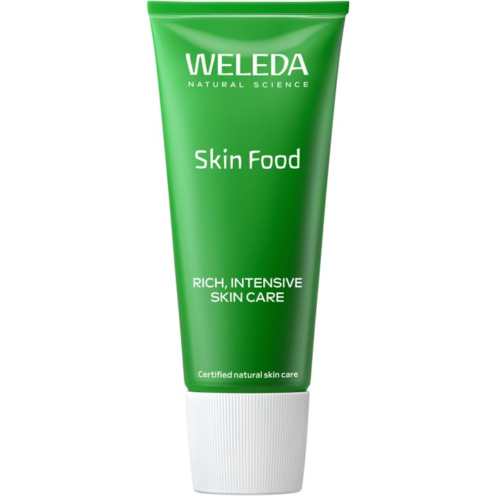 Weleda Skin Food Light 75 ml fugtgivende creme i grøn tube der plejer tør hud med økologiske ingredienser