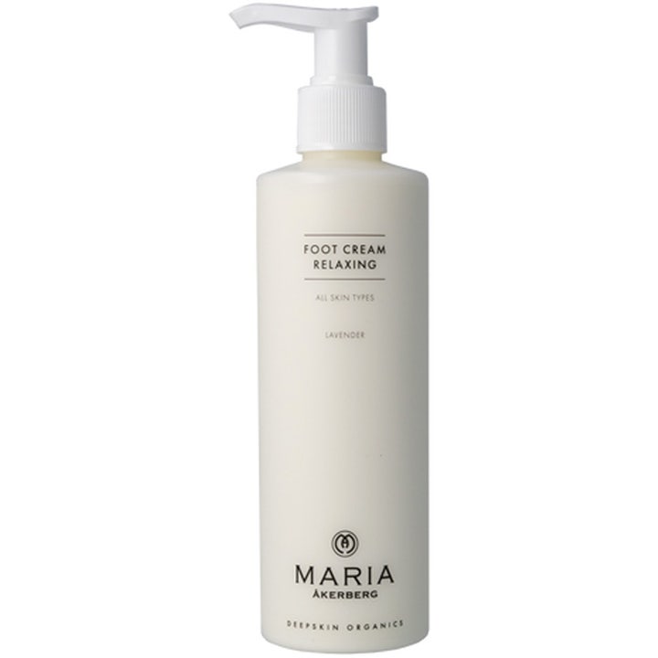 Maria Åkerberg Foot Cream Relaxing 250 ml beroligende fodcreme i hvid flaske med praktisk pumpe til tørre fødder