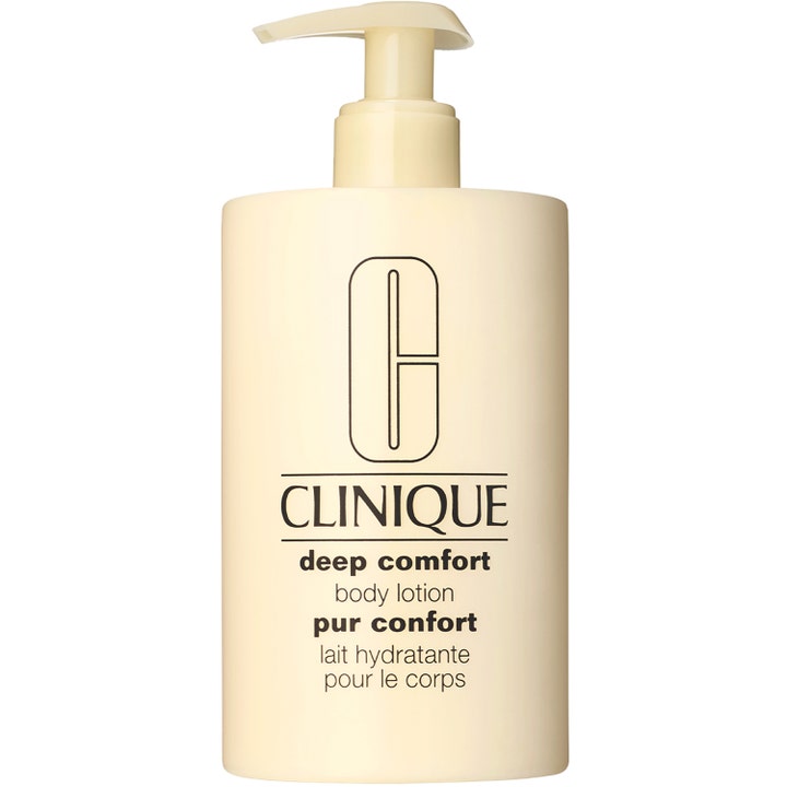 Clinique Deep Comfort Body Lotion fugtgivende kropspleje i cremebeige plastflaske med praktisk pumpe