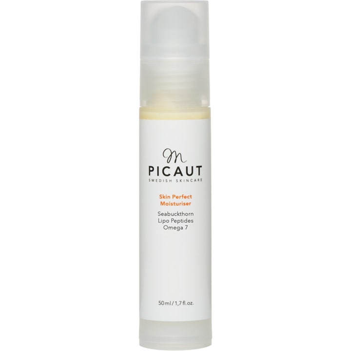 M. Picaut Skin Perfect Moisturiser 50 ml fugtgivende ansigtscreme i hvid pumpeflaske med gennemsigtigt låg