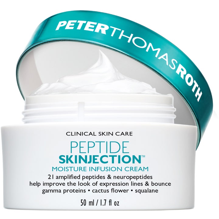 Peter Thomas Roth Peptide Skinjection 50 ml fugtgivende ansigtscreme med fyldig hvid tekstur og turkisblåt låg