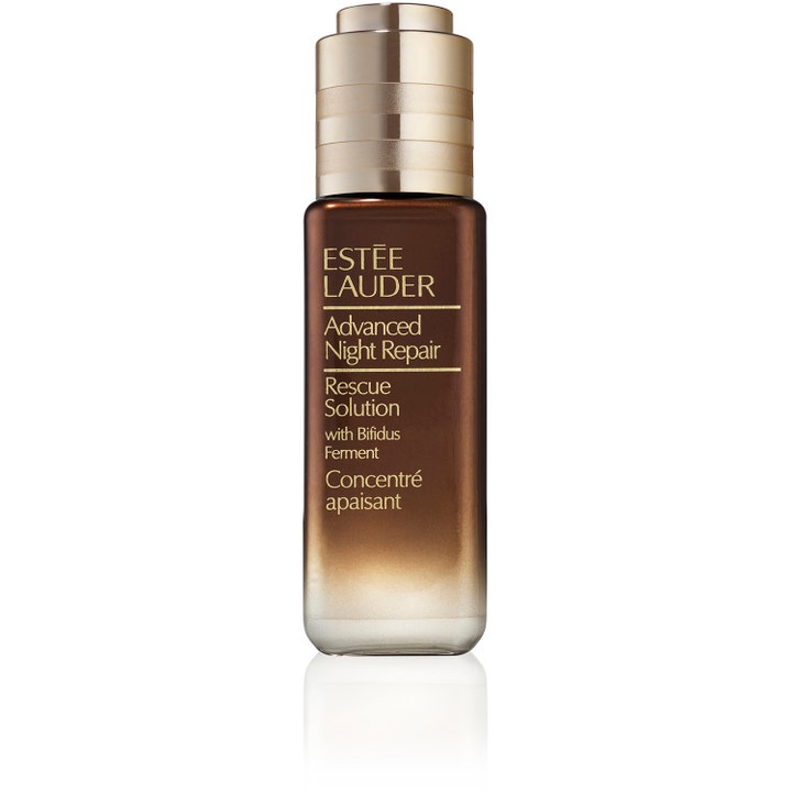 Estée Lauder Advanced Night Repair Rescue Solution 20ml beroligende serum i brun glasflaske med guldhætte.