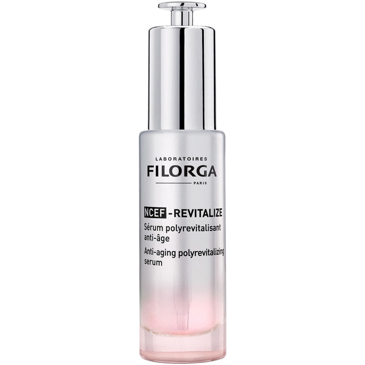 Filorga NCEF-REVITALIZE 30ml anti-age serum i en sølvfarvet glasflaske med et let lyserødt skær i bunden