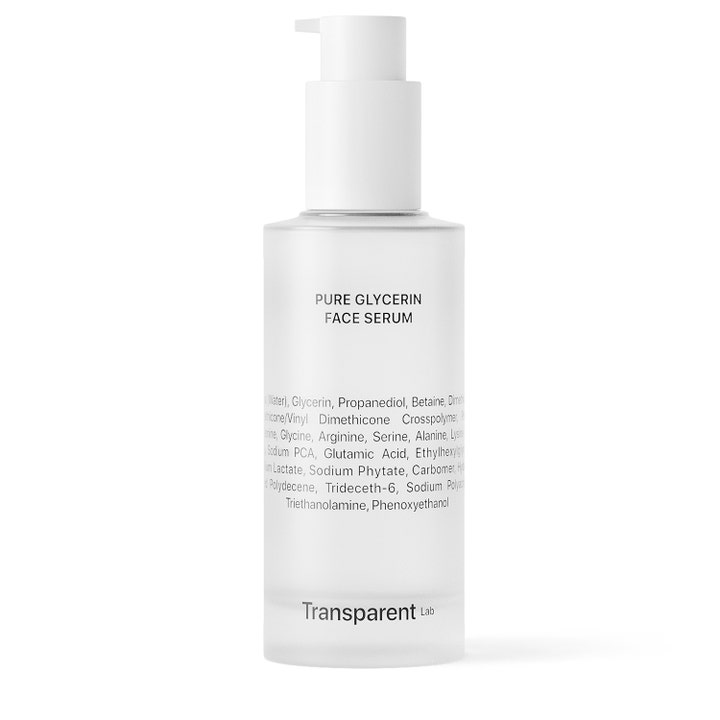 Transparent Lab Pure Glycerin Face Serum fugtgivende serum i hvid frostet glasflaske med hvid pumpe
