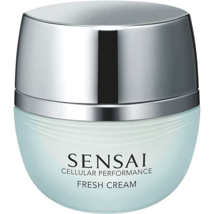Sensai Cellular Performance Fresh Cream 40 ml fugtgivende ansigtscreme i en lyseblå frostet glaskrukke med sølvlåg