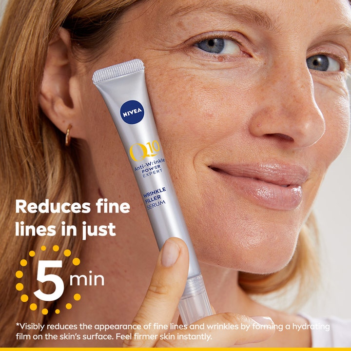 NIVEA Q10 Power Expert Wrinkle Filler Serum 15 ml rynkeudfylder i sølvtube der reducerer fine linjer på 5 min.