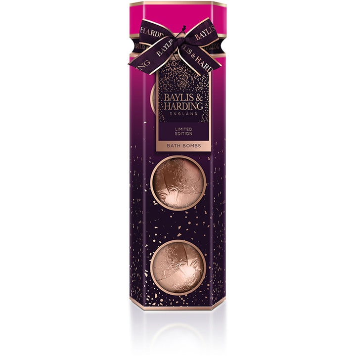 Baylis & Harding Limited Edition Bath Bombs 2 stk i lilla og lyserød gaveæske med sløjfe og glimmer