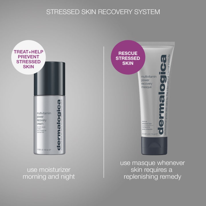Dermalogica Stressed Skin Recovery System med creme 50 ml og maske 75 ml i sølvgrå tuber der redder stresset hud