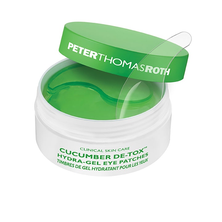 Peter Thomas Roth Cucumber De-Tox Hydra Gel Eye Patches 60 stk fugtgivende øjepads i hvid krukke med grønt låg og spatel