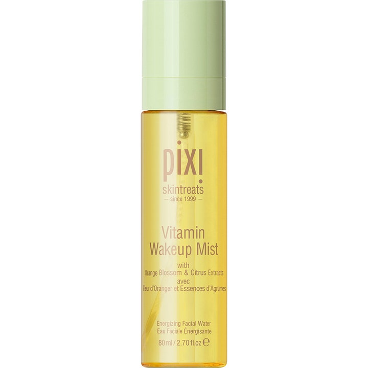 Pixi Vitamin Wakeup Mist 80 ml opfriskende ansigtsspray med citrus i gul plastflaske med lysegrønt låg