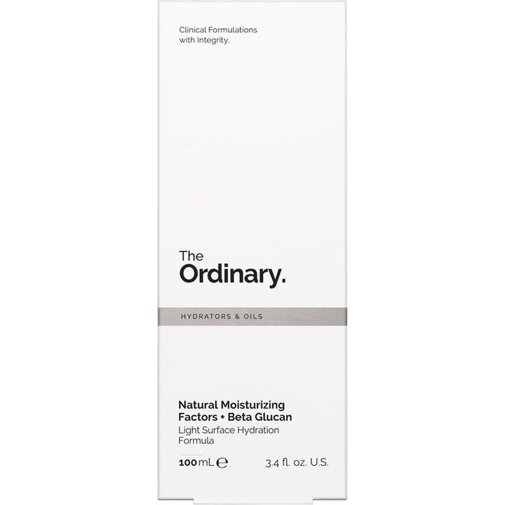 The Ordinary Natural Moisturizing Factors + Beta Glucan 100 ml fugtgivende ansigtscreme i hvid papæske med grå detaljer