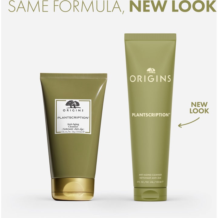 Origins Plantscription Anti-age Cleanser 150 ml rensende ansigtsvask i ny olivengrøn tube mærket New Look.