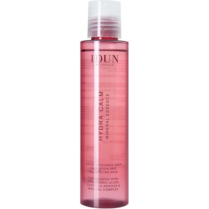 IDUN Minerals Hydra Calm Mineral Essence 150 ml fugtgivende ansigtsserum i slank lyserød flaske med hyaluronsyre