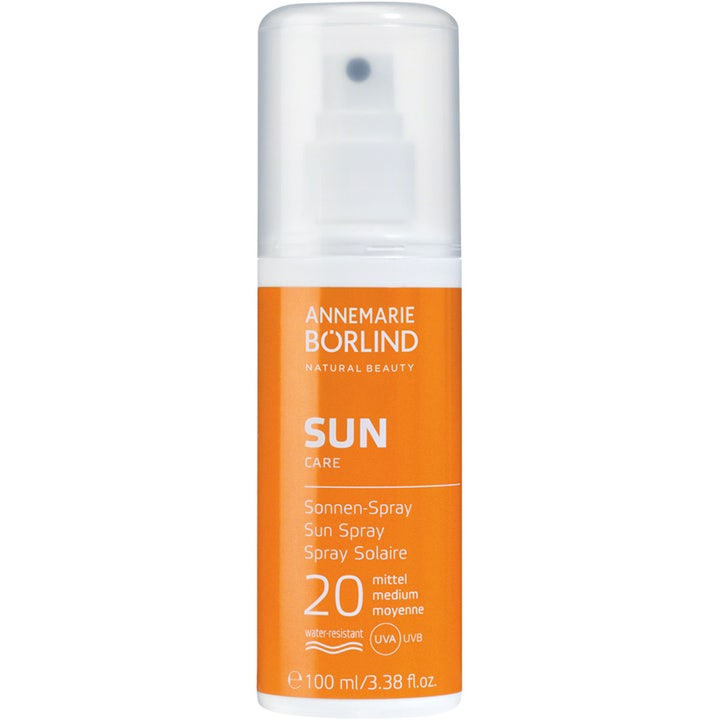 Annemarie Börlind Sun Care 100 ml solspray SPF 20 der beskytter i orange plastflaske med gennemsigtigt låg