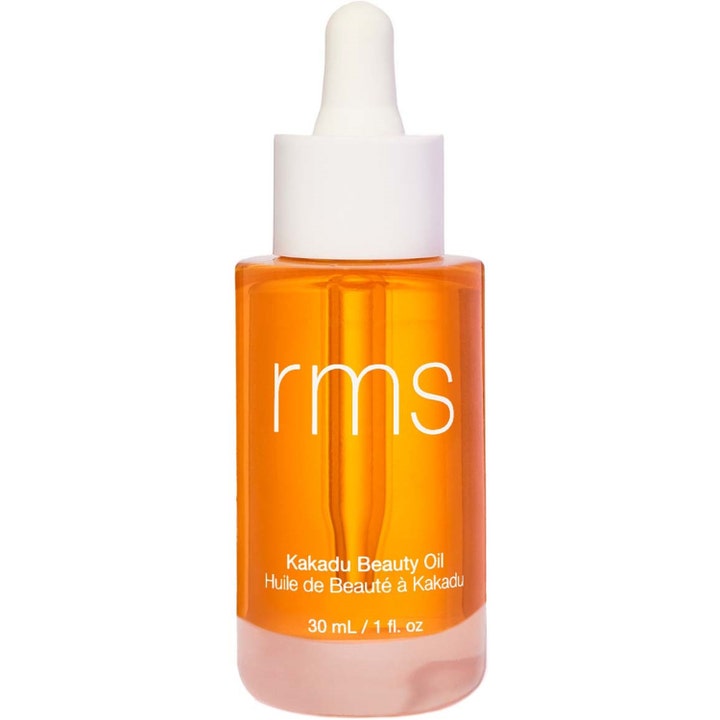 RMS Beauty Kakadu Beauty Oil 30 ml glødgivende ansigtsolie med orange olie i klar glasflaske med hvid pipette
