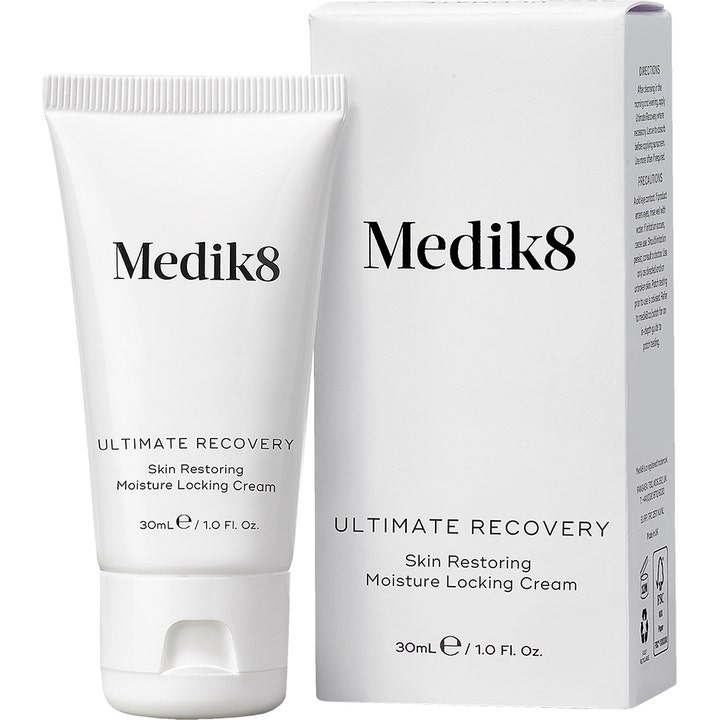 Medik8 Ultimate Recovery 30 ml fugtgivende ansigtscreme i hvid tube og æske der genopretter huden.