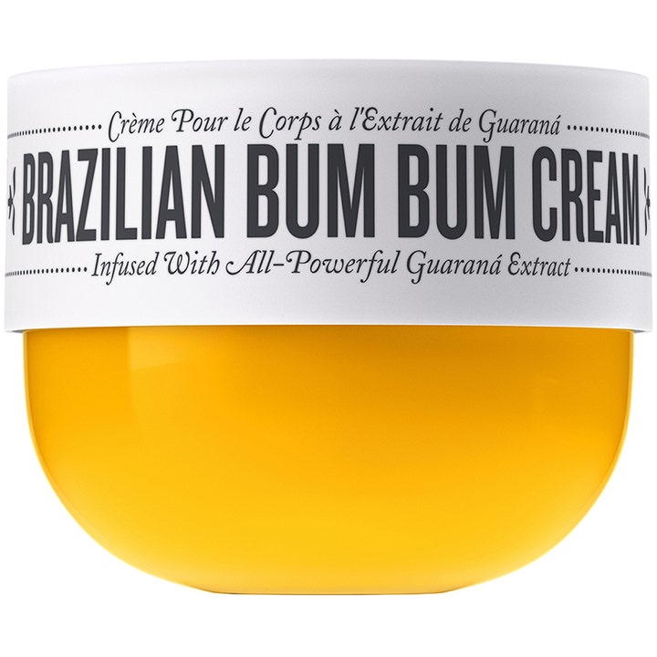 Sol de Janeiro Brazilian Bum Bum Cream opstrammende kropscreme i gul krukke med hvidt låg og guaranaekstrakt
