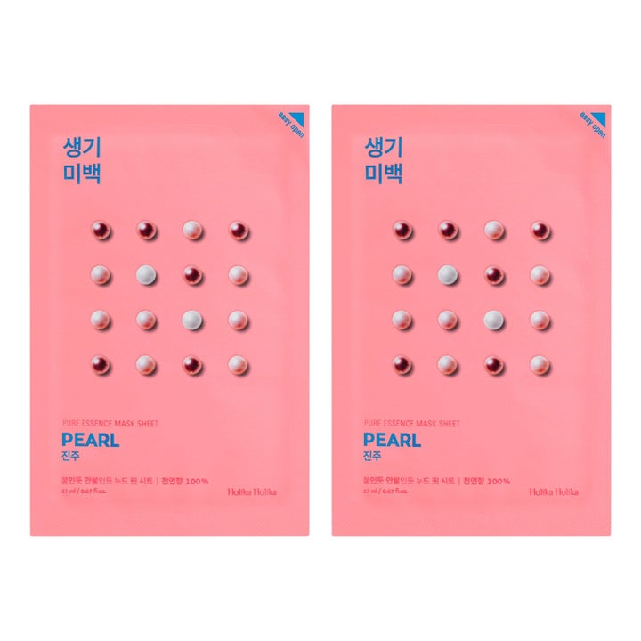 Holika Holika Pure Essence Mask Sheet Pearl 20 ml fugtgivende sheet maske i lyserøde breve med perlemønster