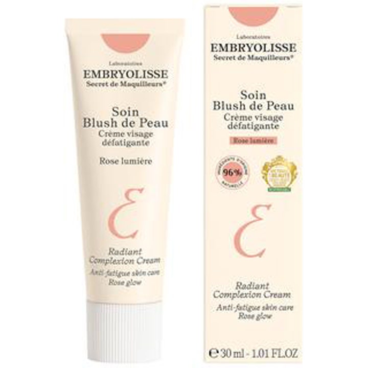 Embryolisse Soin Blush de Peau 30 ml ansigtscreme mod træthedstegn i beige tube og æske med lyserøde detaljer