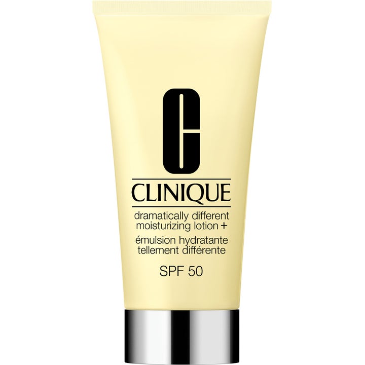 Clinique Dramatically Different Moisturizing Lotion+ SPF 50 fugtgivende ansigtscreme i gul tube med sølvlåg