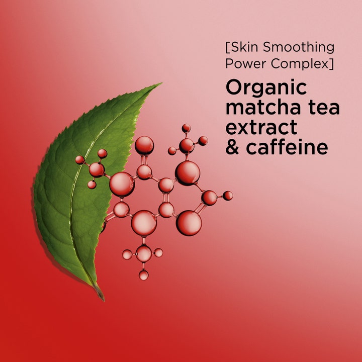 Clarins Body Fit Active 200 ml kropsgel med matcha te og koffein der udglatter huden vist med et grønt blad.