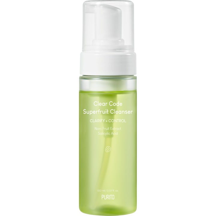 Purito Clear Code Superfruit Cleanser 150 ml rensegel med salicylsyre i en lysegrøn gennemsigtig plastflaske med pumpe