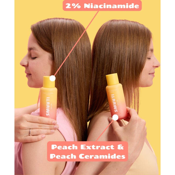 Smuuti Skin Peach Barrier Toner 130 ml ansigtsvand med niacinamid og ferskenekstrakt vist i en lifestyle-setting