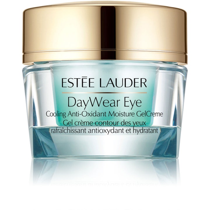 Estée Lauder DayWear Eye 15ml kølende øjencreme i en turkis glaskrukke med et elegant guldlåg.