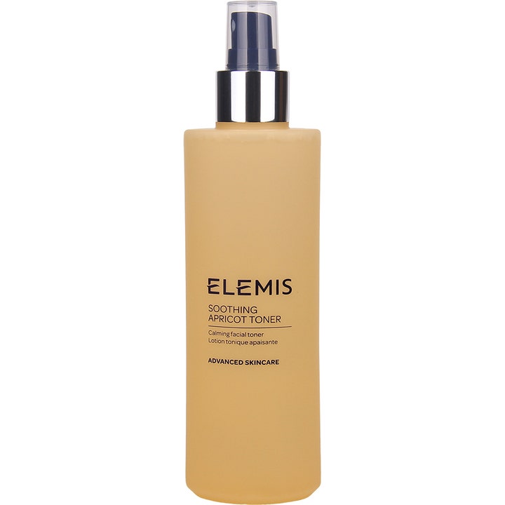 Elemis Soothing Apricot Toner 200 ml beroligende ansigtstonic i en ferskenfarvet sprayflaske med sølvdetaljer