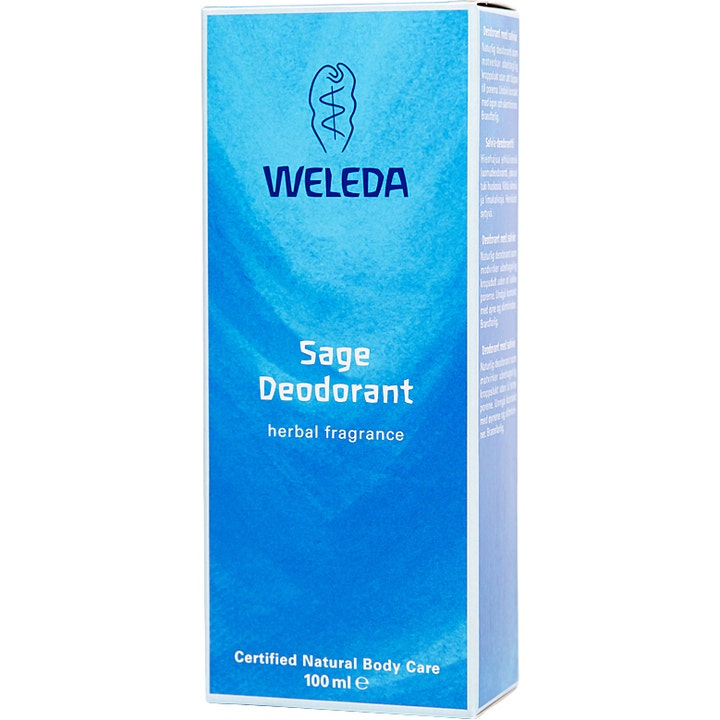 Weleda Sage Deodorant 100 ml naturlig deodorant i blå papæske med hvid tekst og frisk urteduft.