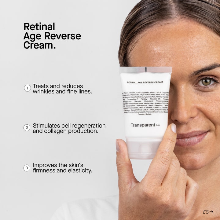 Transparent Lab Retinal Age Reverse Cream 50 ml ansigtcreme i tube vist på ansigt mod rynker