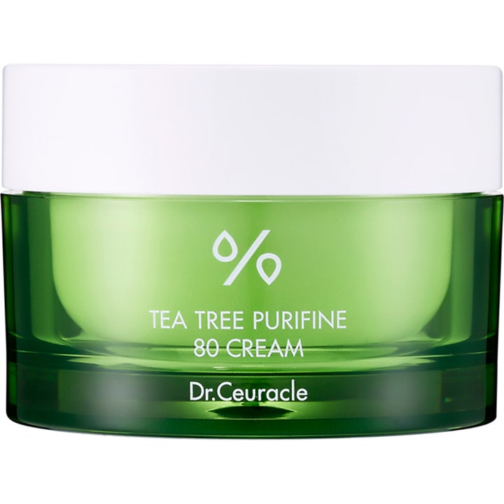 Dr. Ceuracle Tea Tree Purifine 80 Cream 50ml beroligende ansigtscreme i grøn krukke med hvidt låg