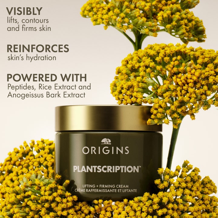 Origins Plantscription Powerful Lifting Face Cream 50 ml opstrammende dagcreme i grøn krukke med gule blomster