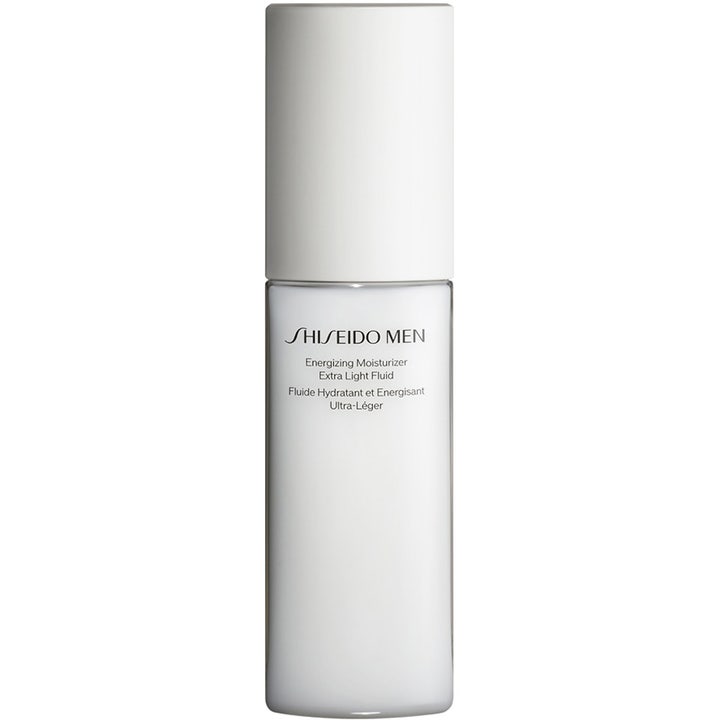 Shiseido Men Energizing Moisturizer Extra Light Fluid fugtgivende ansigtscreme i hvid cylinderflaske med mat finish