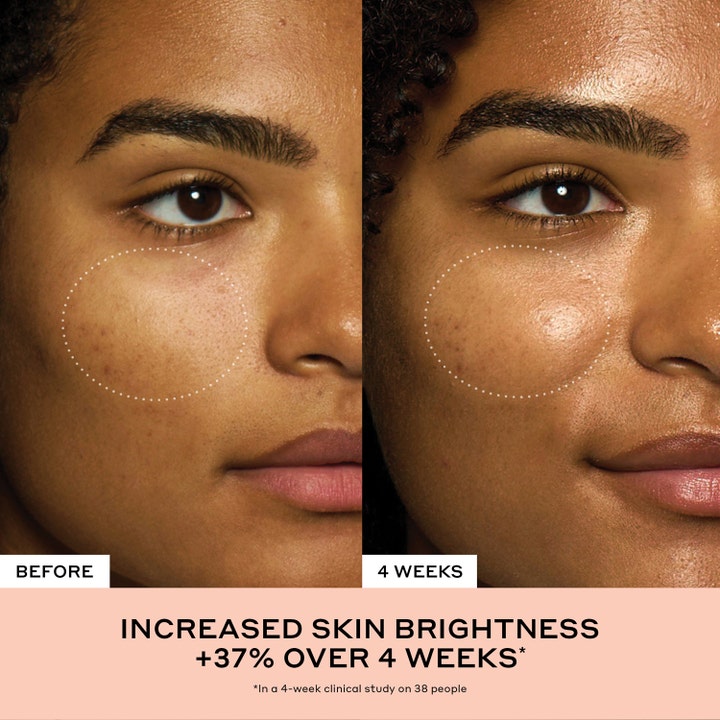 Ole Henriksen Truth Peach Glow Mist 80 ml ansigtsspray før og efter resultat der viser øget glød efter 4 uger