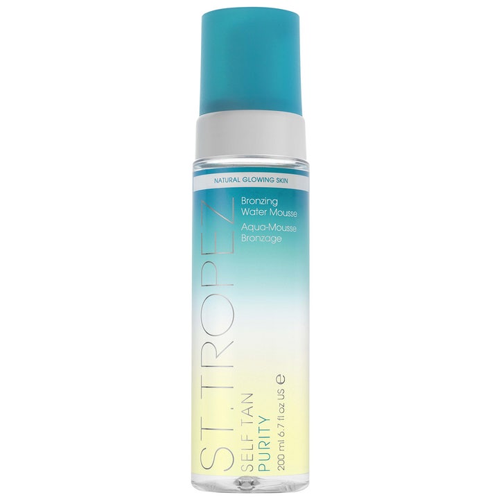 St. Tropez Self Tan Purity 200 ml selvbruner mousse giver glød i klar flaske med blåt og gult design