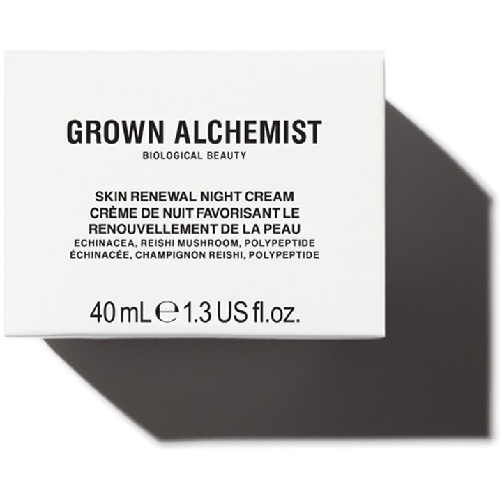 Grown Alchemist Skin Renewal Night Cream 40 ml fornyende natcreme i hvid yderemballage med echinacea og reishi.
