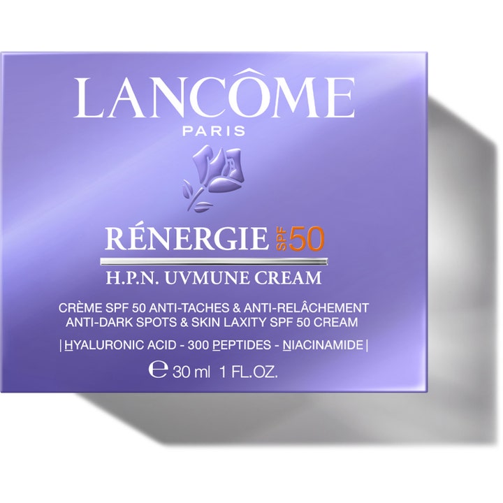 Lancôme Rénergie H.P.N. UVMUNE Cream 30 ml opstrammende dagcreme mod pigmentpletter med SPF 50 i lilla æske.