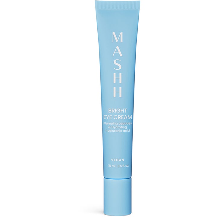 Mashh Bright Eye Cream 15 ml fugtgivende øjencreme i lyseblå tube der giver fugt og fylde med peptider og hyaluronsyre.