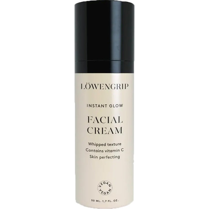 Löwengrip Instant Glow Facial Cream 50 ml glødgivende ansigtscreme med C-vitamin i beige flaske med sort låg.