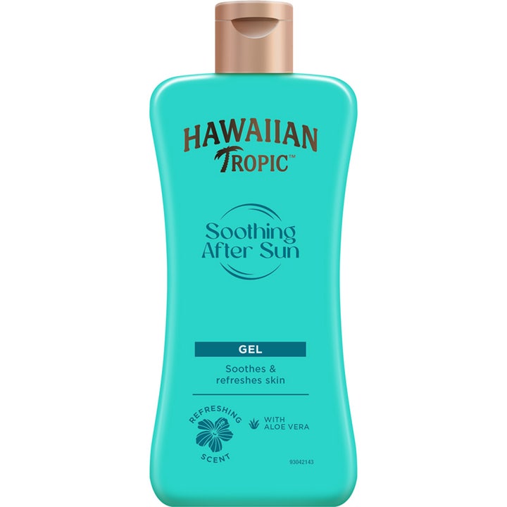 Hawaiian Tropic Soothing After Sun Gel beroligende aftersun i turkis flaske med aloe vera og bronzelåg.