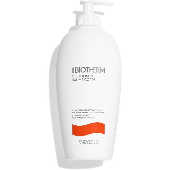 Biotherm Oil Therapy Baume Corps 400ml fugtgivende bodylotion i hvid pumpeflaske med orange detalje