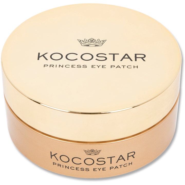 Kocostar Princess Eye Patch 60 stk fugtgivende hydrogel øjenmasker i en elegant guldfarvet krukke.