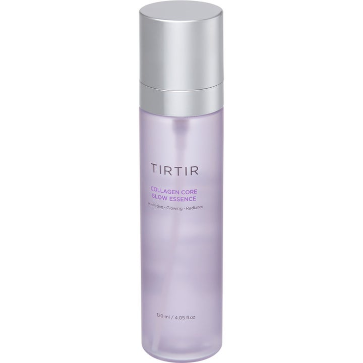 TIRTIR Collagen Core Glow Essence 120 ml fugtgivende essence i lilla gennemsigtig flaske med elegant sølvlåg