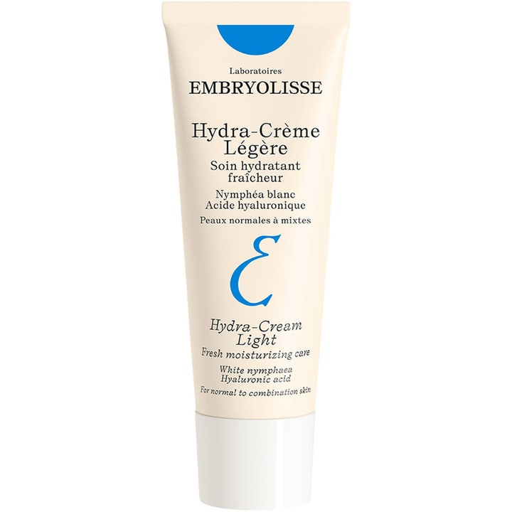 Embryolisse Hydra-Crème Légère fugtgivende ansigtscreme med hyaluronsyre i en cremehvid tube med blåt logo og hvidt låg