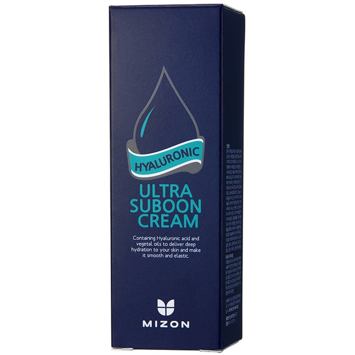 Mizon Hyaluronic Ultra Suboon Cream 45 ml fugtgivende ansigtscreme i mørkeblå papæske med dråbeikon