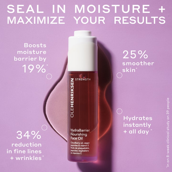 Ole Henriksen Strength Facial Oil 30 ml fugtgivende ansigtsolie i mørkerød flaske der giver glattere hud