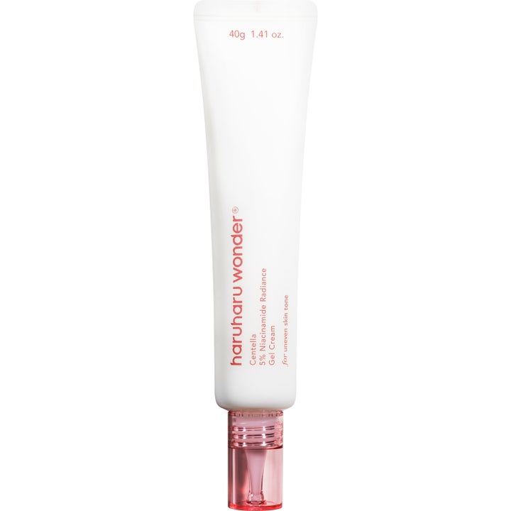 Haruharu Wonder Centella 5% Niacinamide Radiance Gel Cream 40g giver glød i hvid tube med rosa gennemsigtigt låg